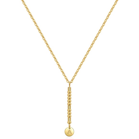 Initial Letter A Personalized Pendant 14k Gold Plated Dainty Gold Bar Necklace - Picture 1 of 5